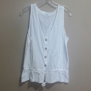 Cleo White Sleeveless Button-Down Blouse Size Large